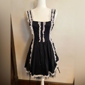 Hot Topic Hell Bunny Y2K Black W/White Lace Goth Punk Lolita Dress Size Large